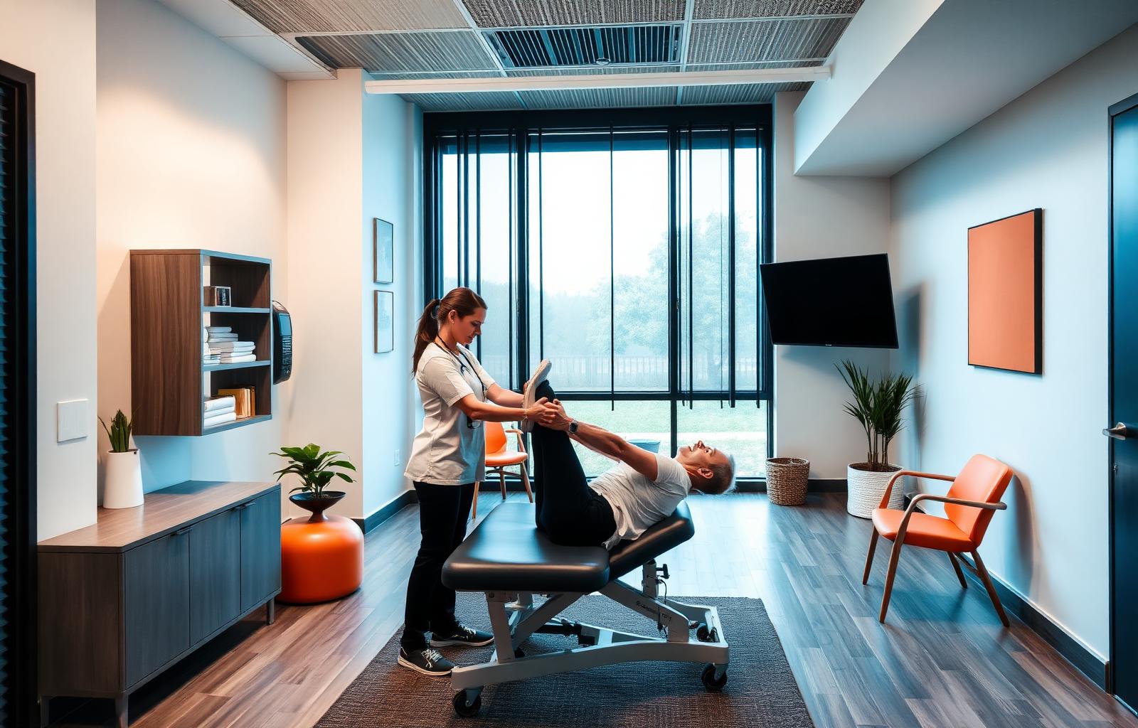 Therapist working with a patient in a modern clinic
